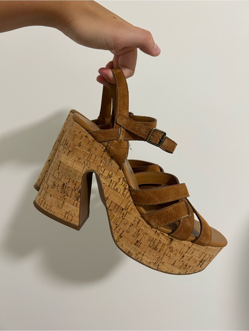 Free People Tan Suede Cork Platform Sandals